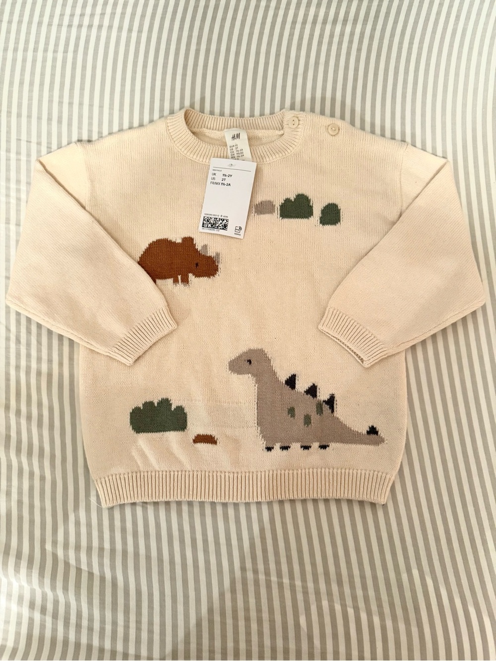 H&M Toddler Boy Cream Knit Sweater with Dinosaurs